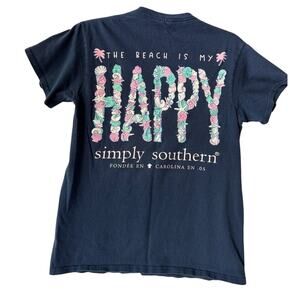 SIMPLY SOUTHERN "The Beach is my HAPPY" Graphic Navy Small T-shirt